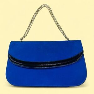 Blue and Black Clutch with Gold Chain Vintage 50s